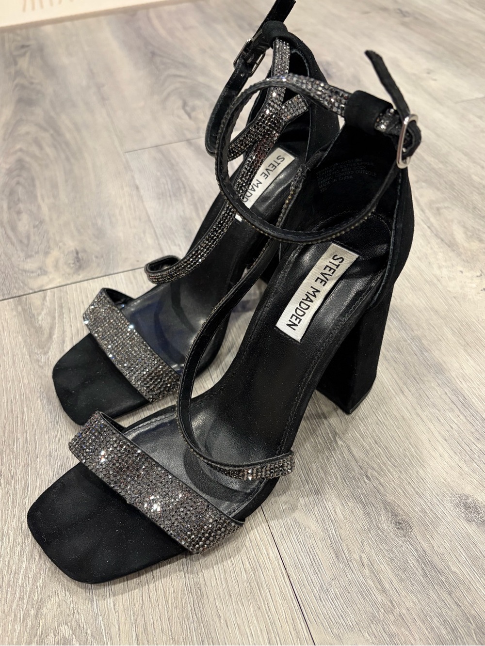 Steve Madden Varali Black Rhinestone Heeled Sandals